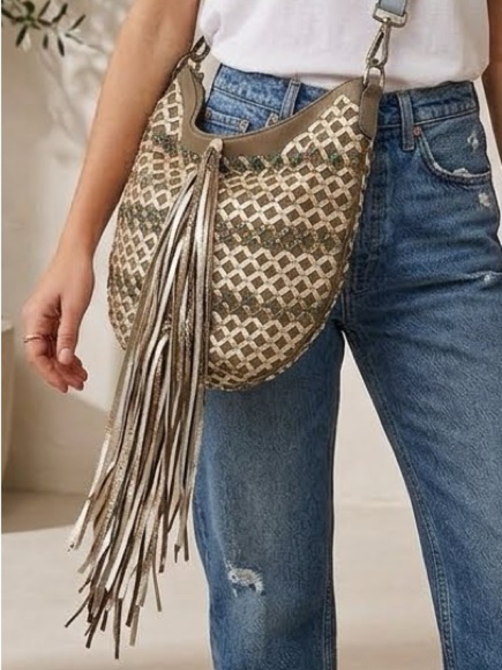 Marc Jacobs Metallic Braided Leather Fringed Hobo Bag